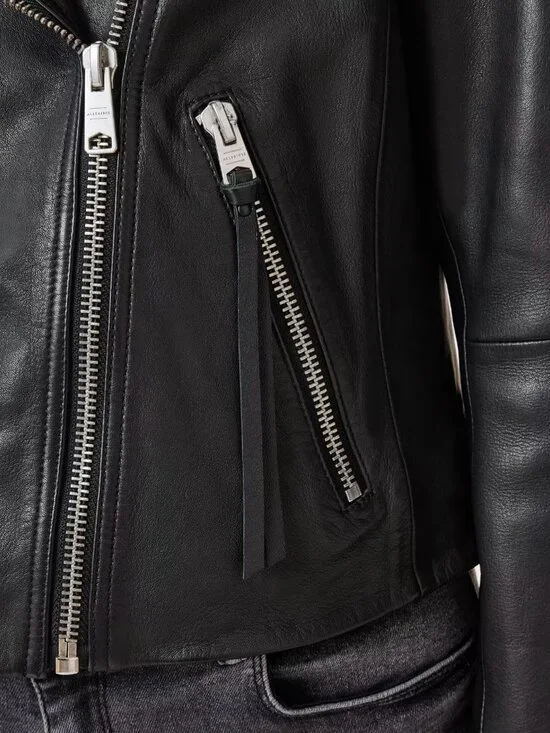 AllSaints Dalby Slim Fit Leather Biker Jacket Classic Jacket US 8 - Picture 5 of 13